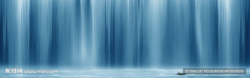 高山流水瀑布山水画