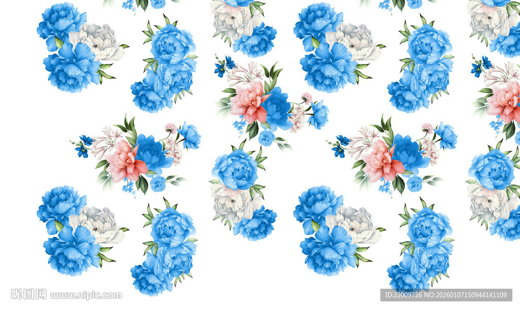 蓝色花卉图案设计素材