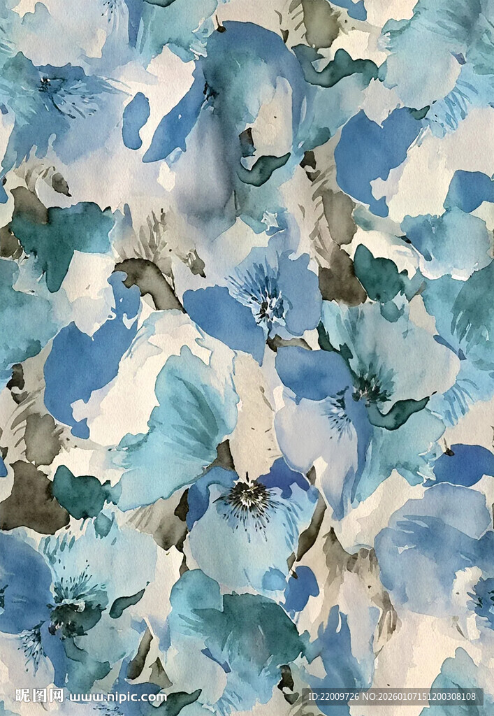 蓝白抽象水彩纹理图案