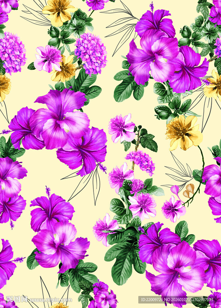 紫色花卉图案背景纹理