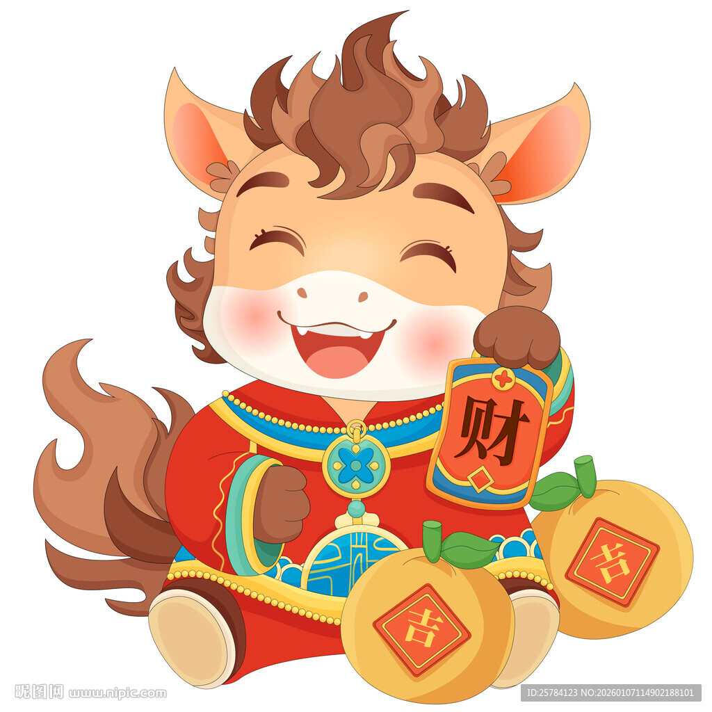马年春节发财事事如意小马驹插画