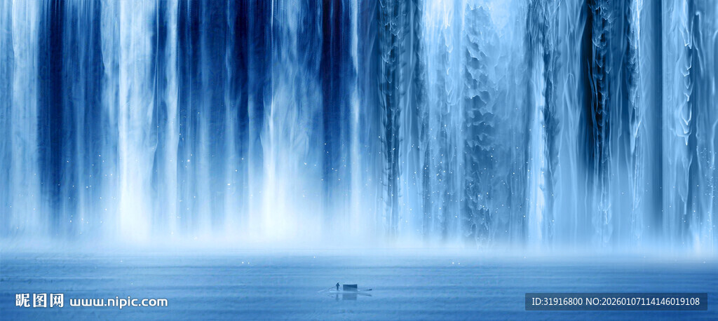 招财瀑布山水画