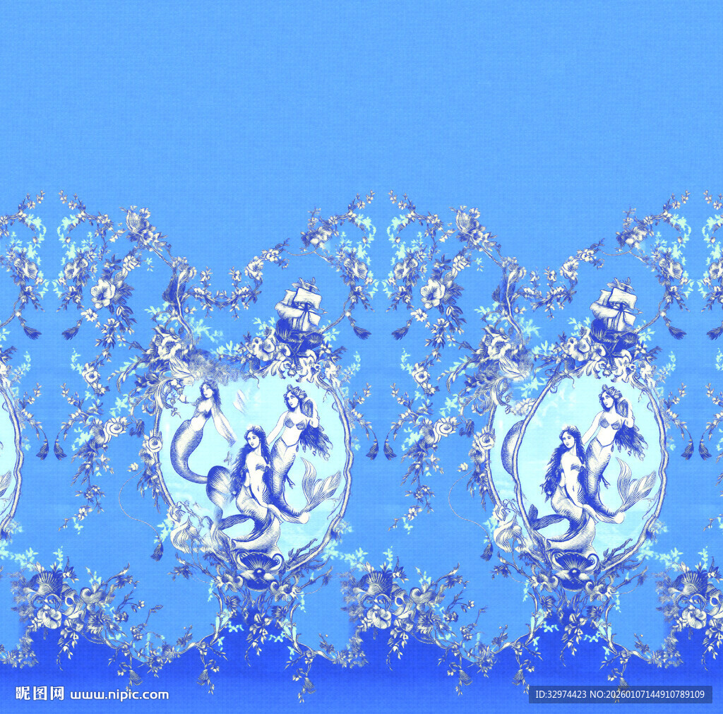 蓝色梦幻花纹图案设计