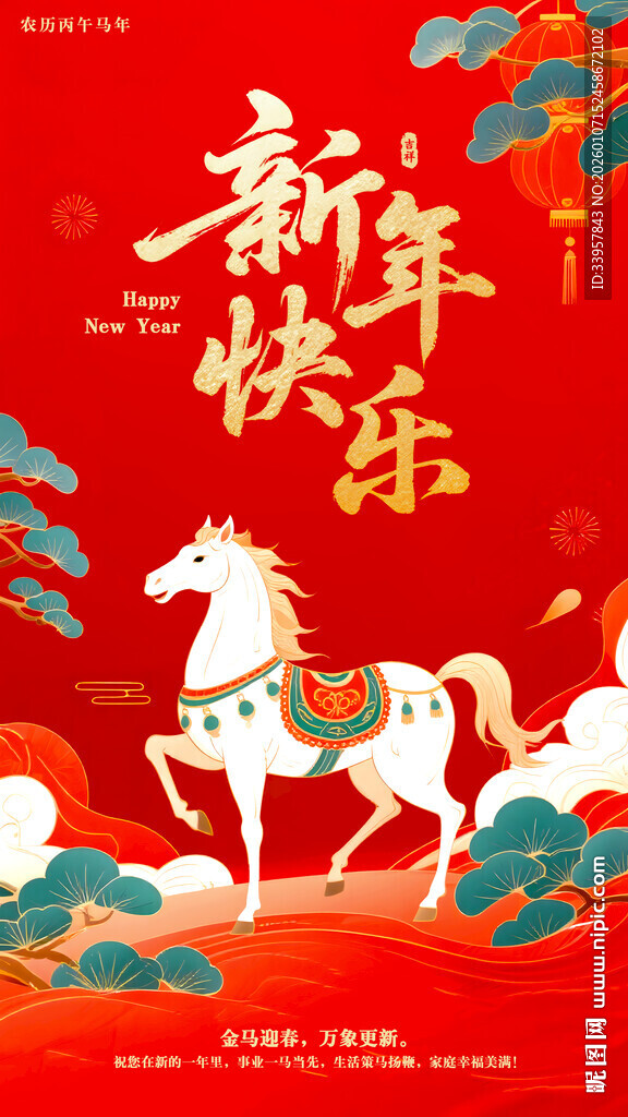 新年喜庆白马贺岁插画