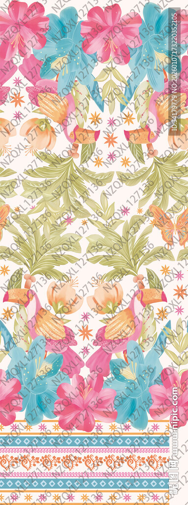 多彩花卉条纹图案设计