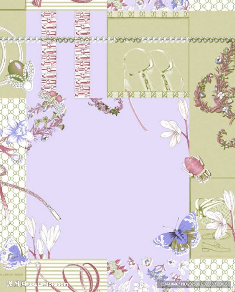 清新花卉几何图案设计素材