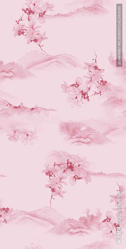 粉色水墨风桃花背景图
