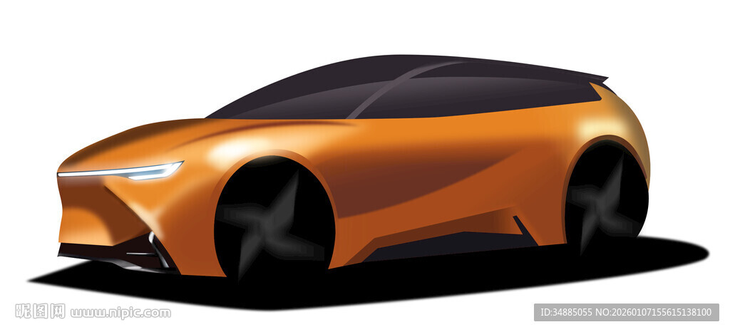 未来感橙色概念汽车PS绘制源件