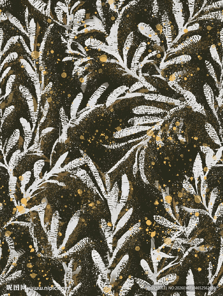 银白叶片纹理艺术图案