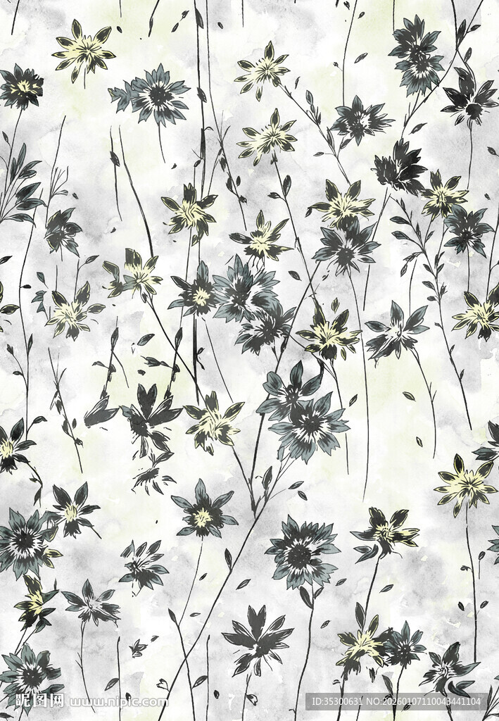 黑白花卉图案纹理背景