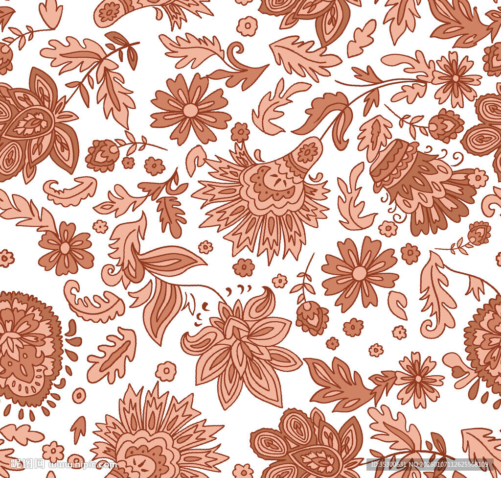 复古风花卉图案背景印花腰果佩斯