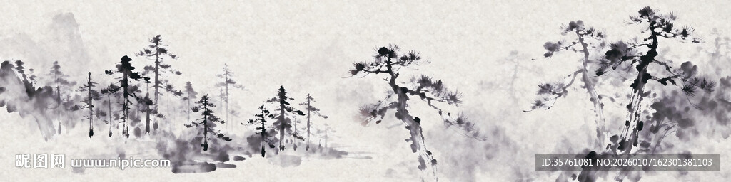杜邦纸水墨松树背景贴图