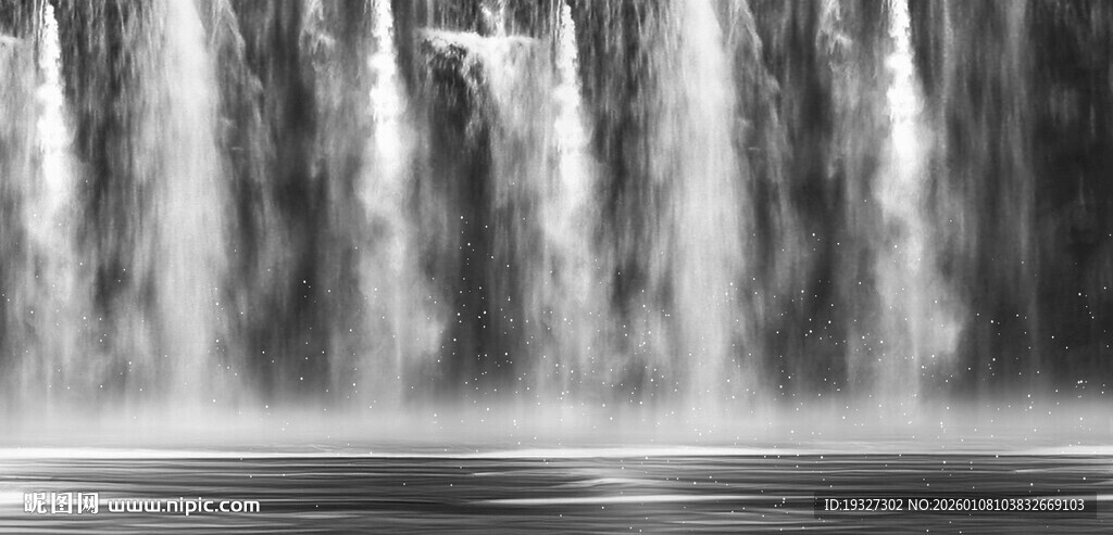 水墨瀑布山水国画