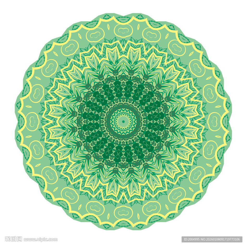 圆形绿色精美花纹图案