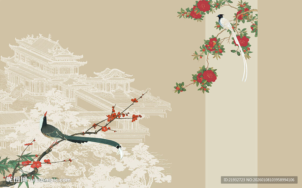 新中式花鸟背景墙