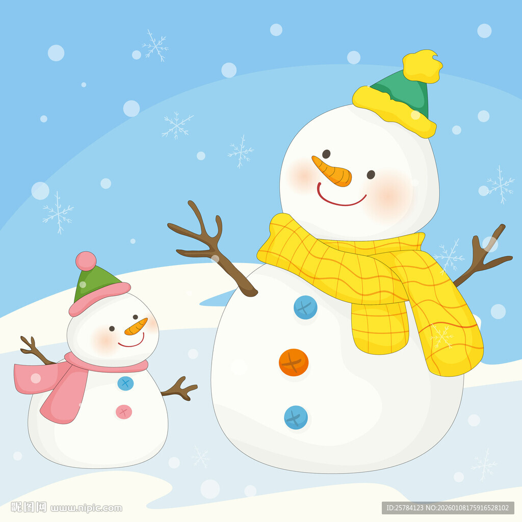 冬天戴围巾帽子雪人妈妈雪人宝宝