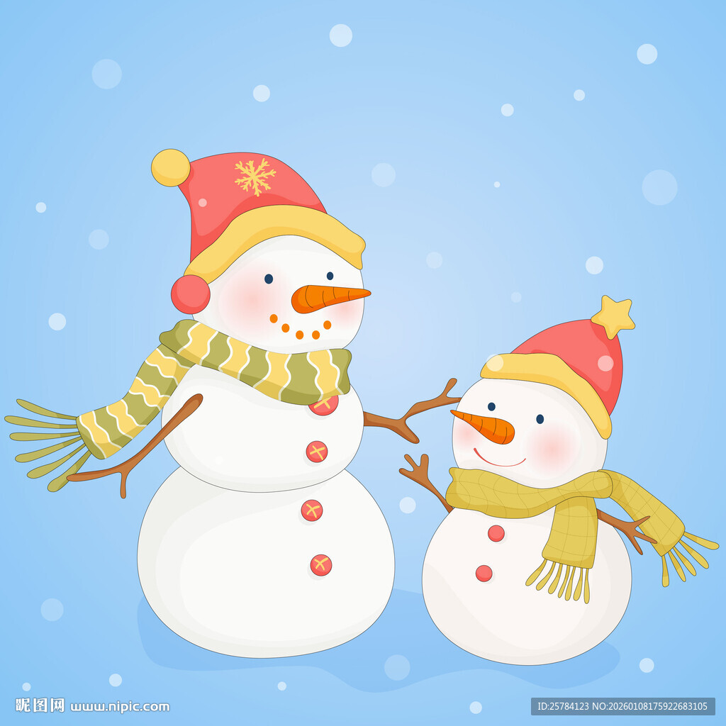 冬天戴围巾帽子雪人妈妈雪人孩子