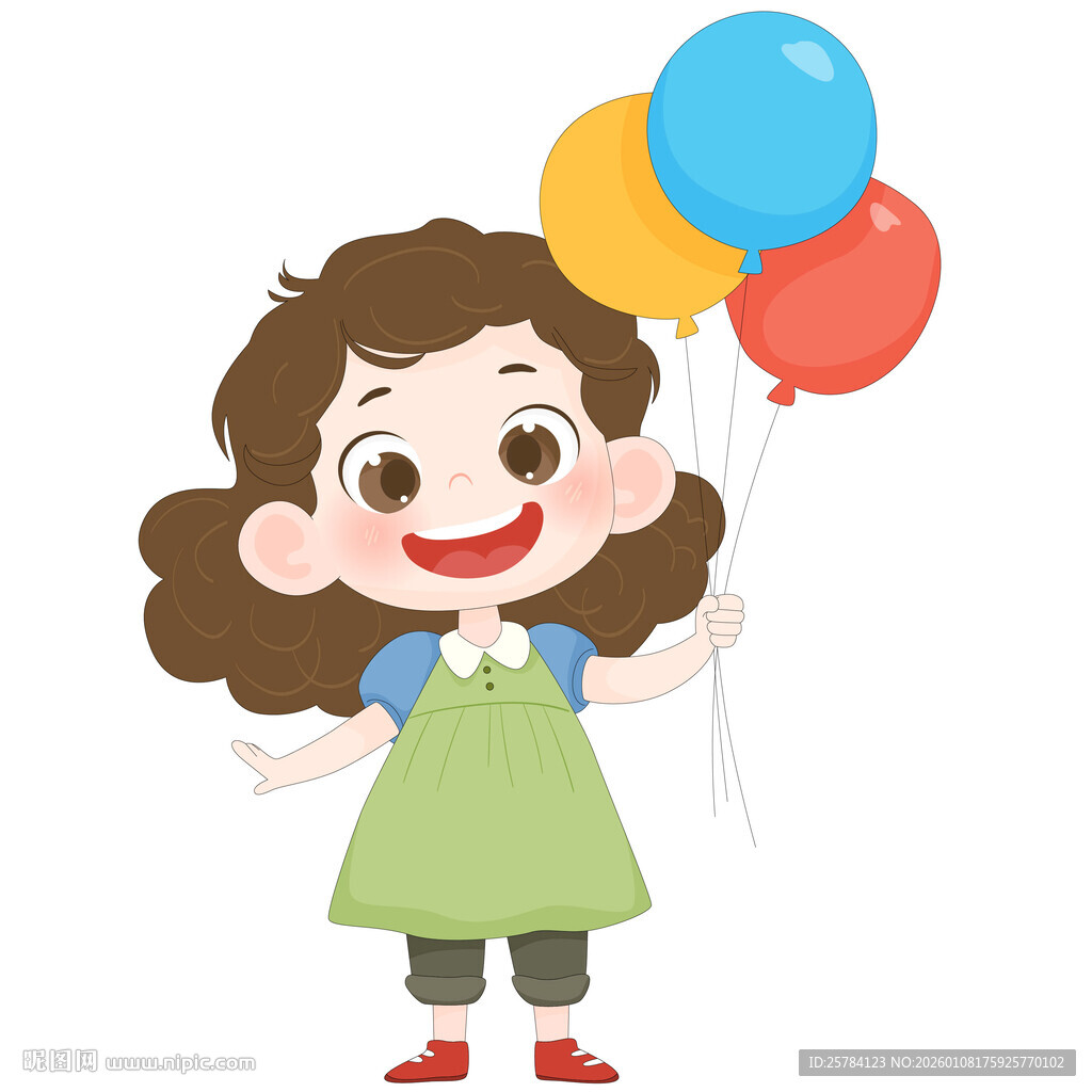 女孩拿彩色气球玩具儿童插画