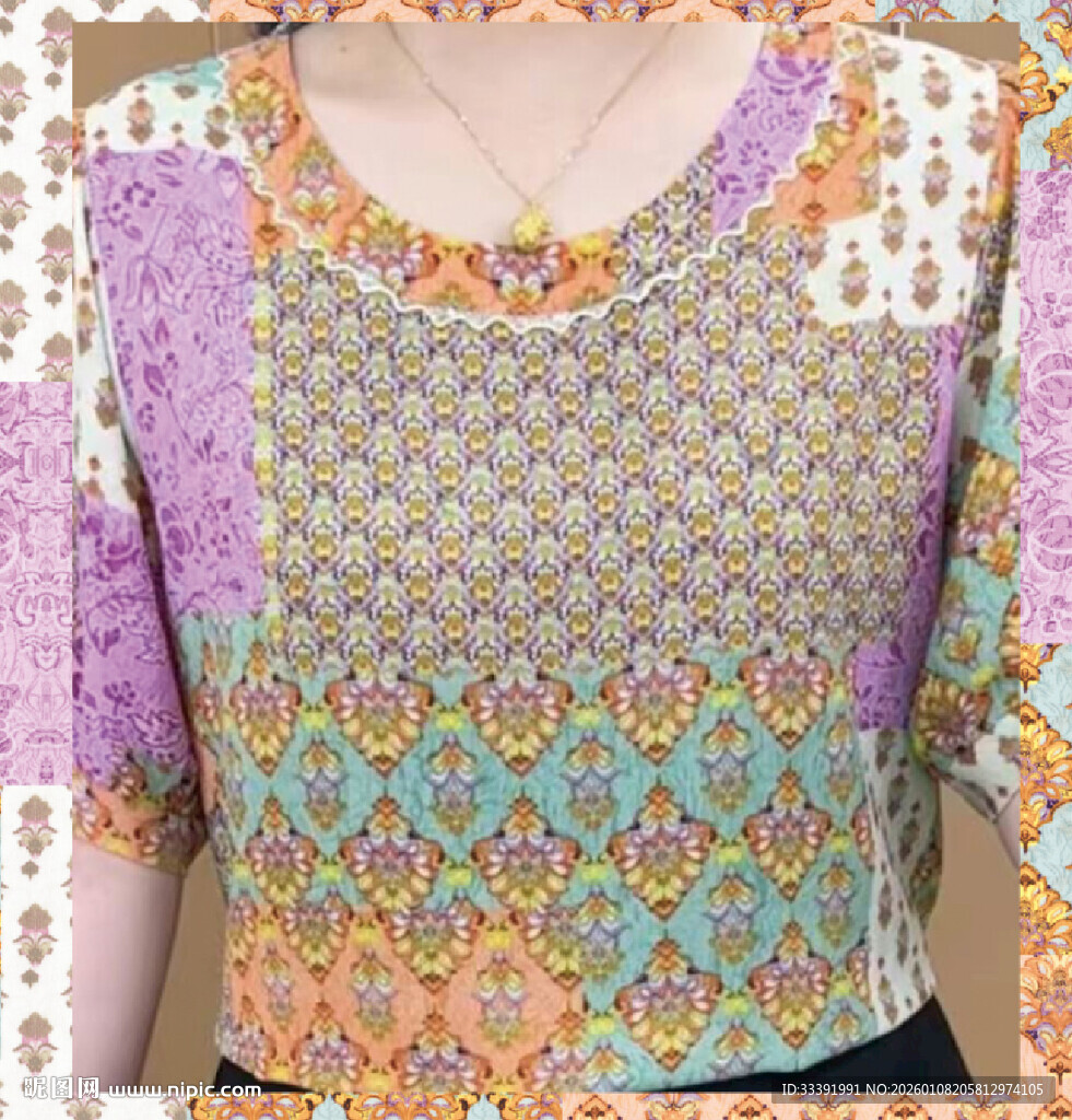 多彩印花短袖上衣  定位图 