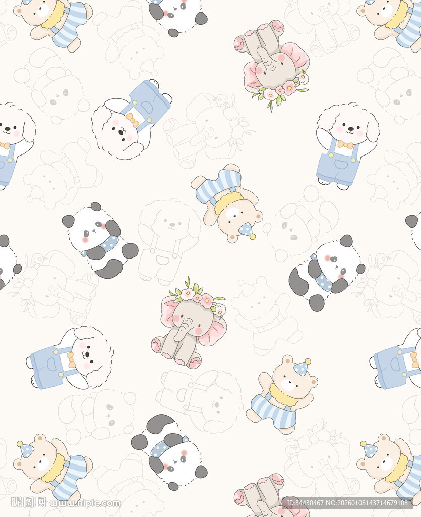 卡通动物图案的可爱背景图