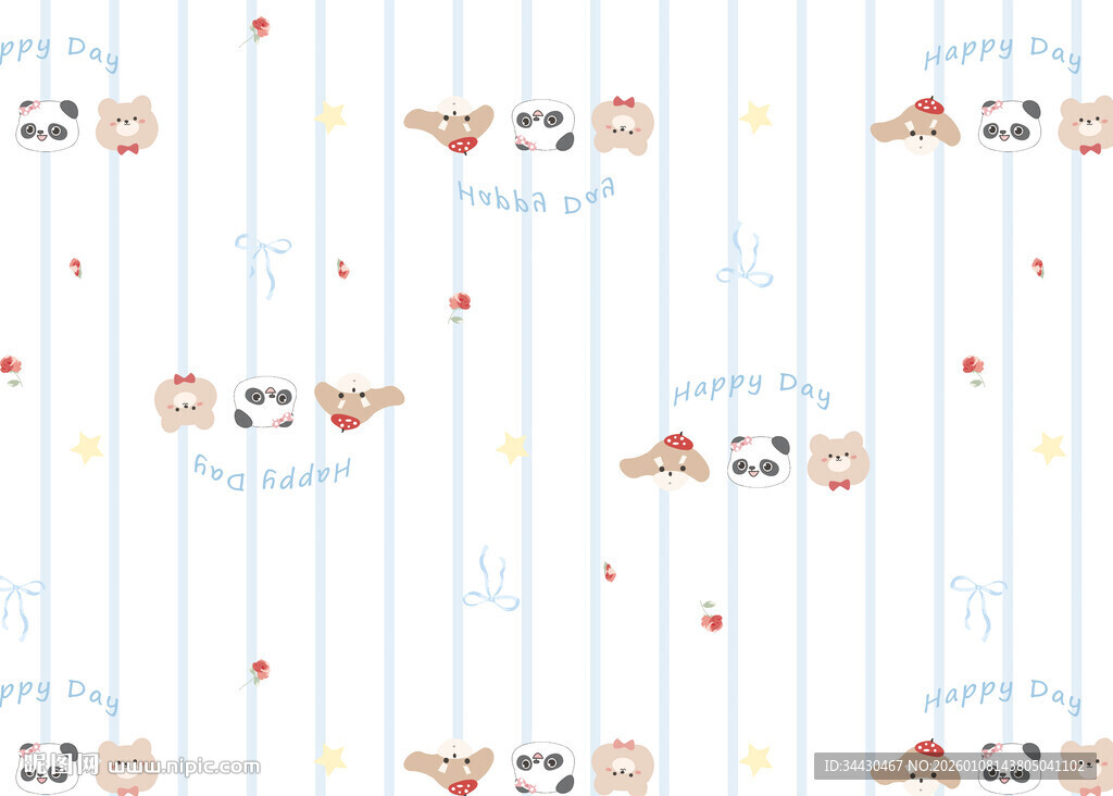 可爱卡通动物条纹图案布料