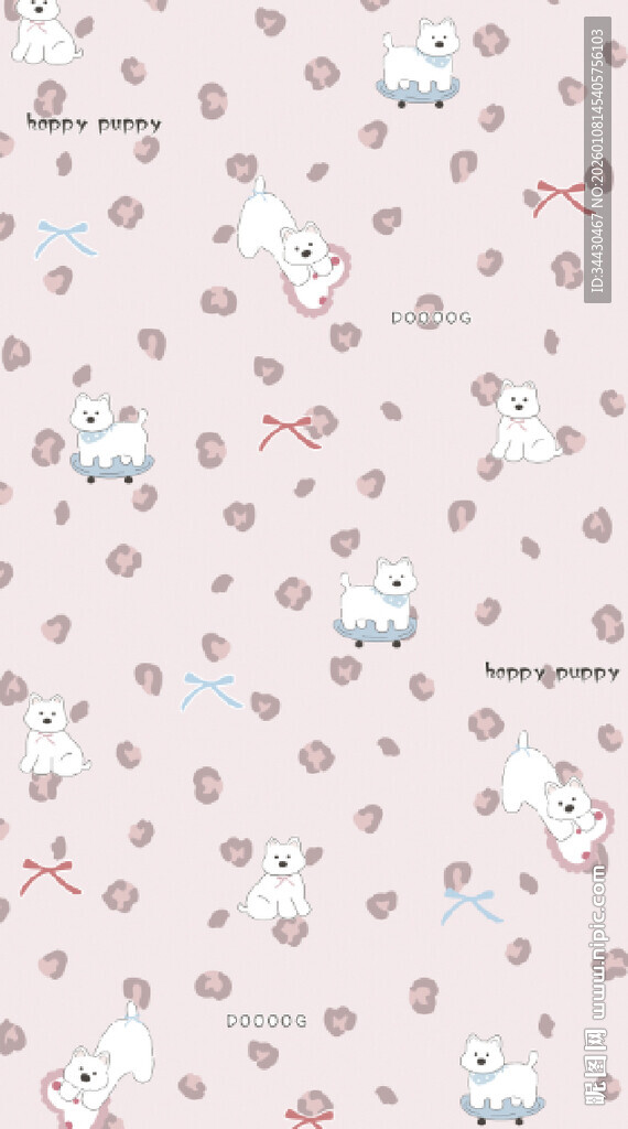 可爱小狗豹纹粉色背景图