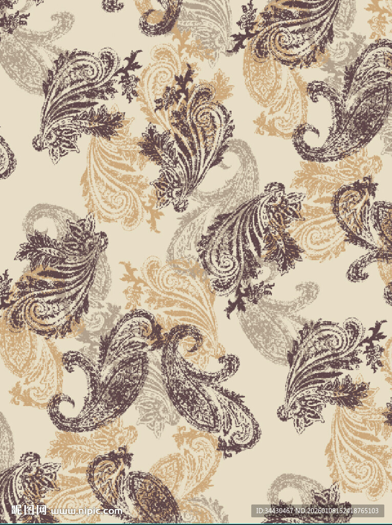 复古腰果花花纹图案