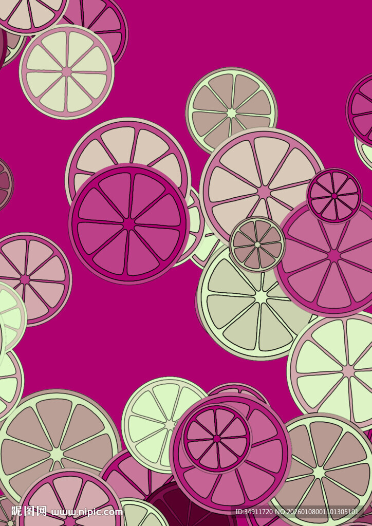 粉色背景柠檬切片图案