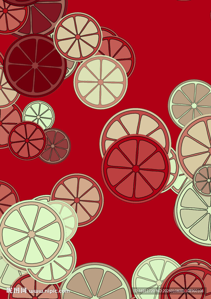 红色背景上的多彩圆形图案