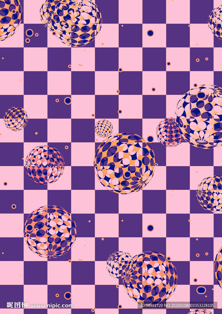 紫色棋盘格与装饰图案