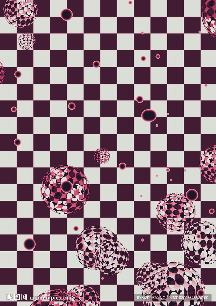 黑白格纹与粉色图案纹理