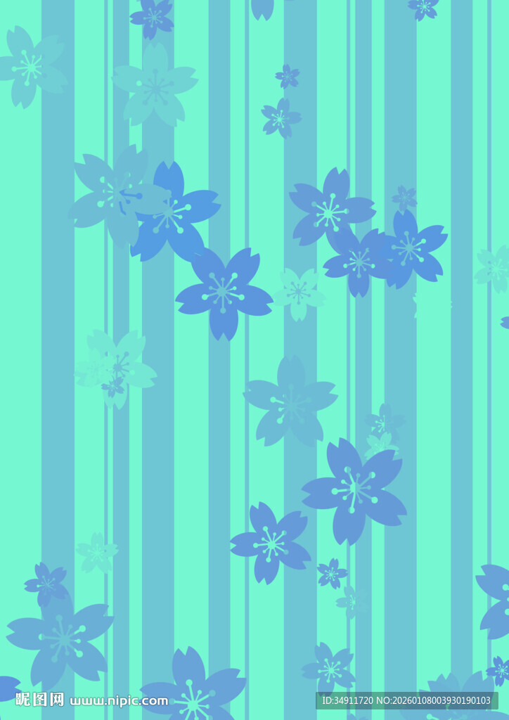 蓝花绿条纹清新背景图