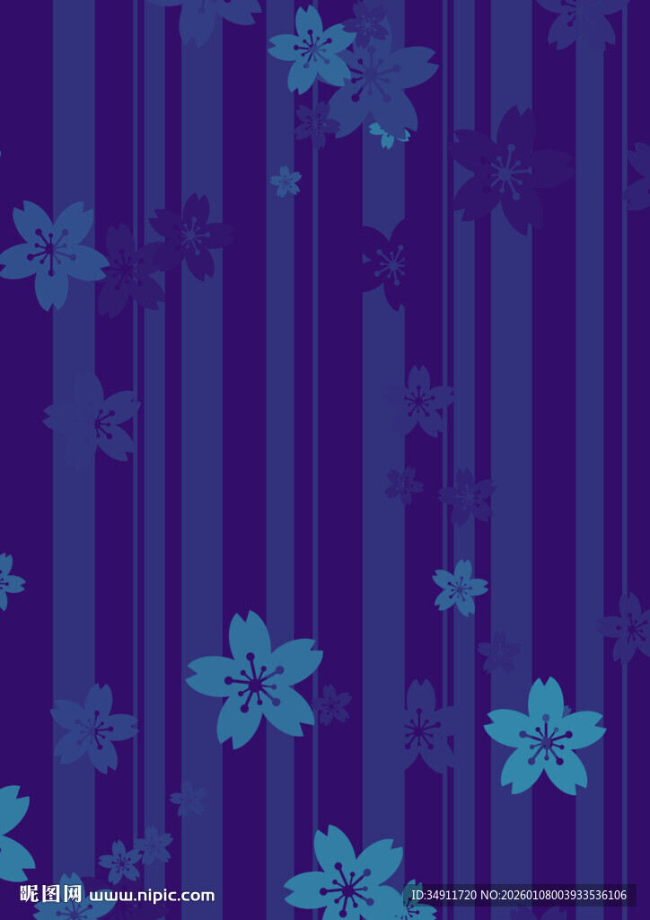 紫色条纹底蓝色花朵图案