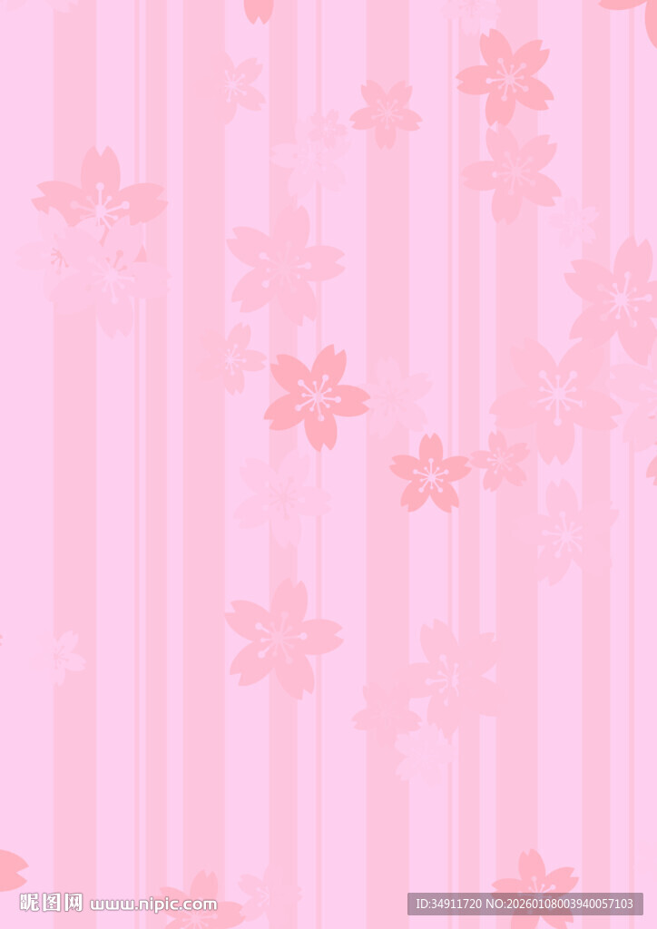 粉色条纹底樱花图案背景