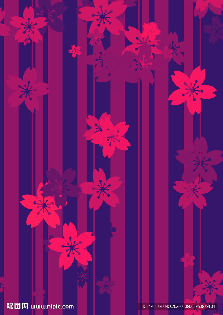 紫色背景上的粉色花朵图案