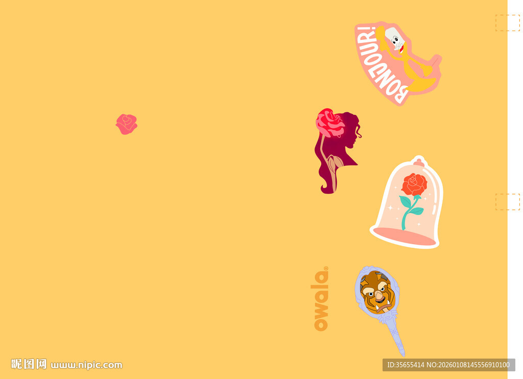 黄色背景上的多彩小物件