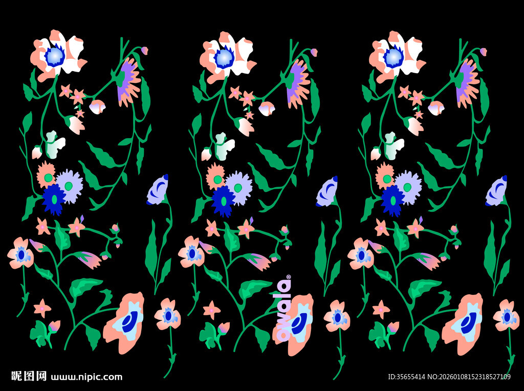 手绘多彩花卉图案