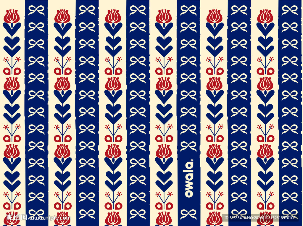 蓝白红几何花卉纹样图案