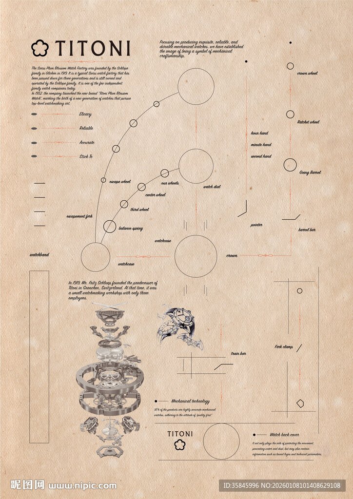 梅花牌机械手表全线条矢量文件