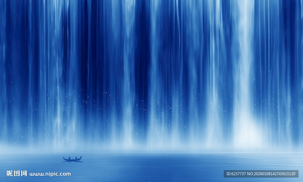 招财瀑布山水画