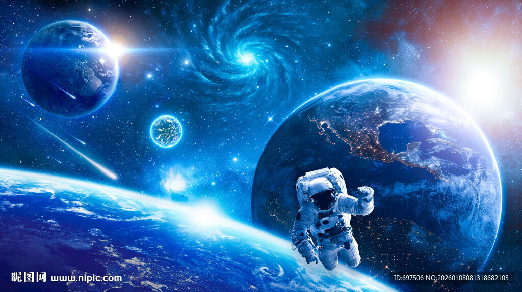 外太空宇航员星球银河黑洞背景墙