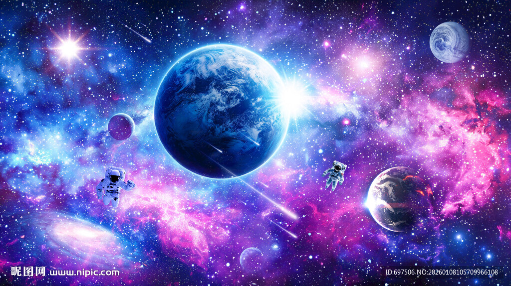 梦幻星空太空宇航员宇宙星球背景