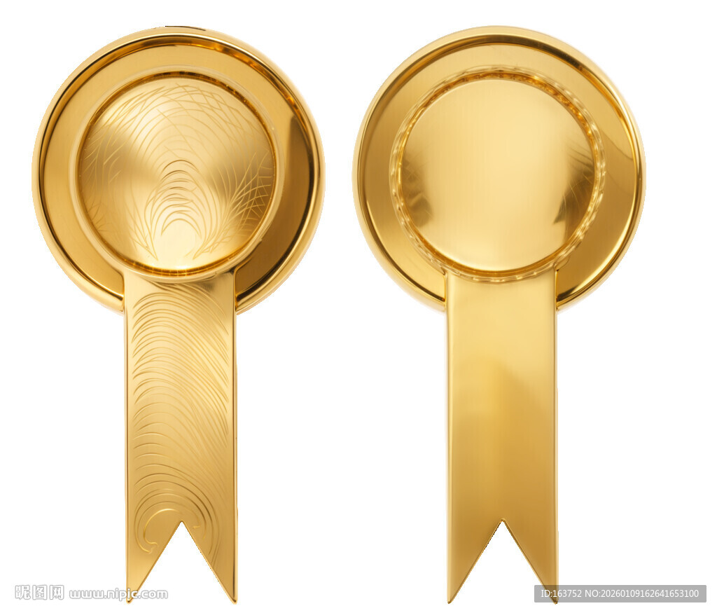 金色奖章配丝带 金属微标