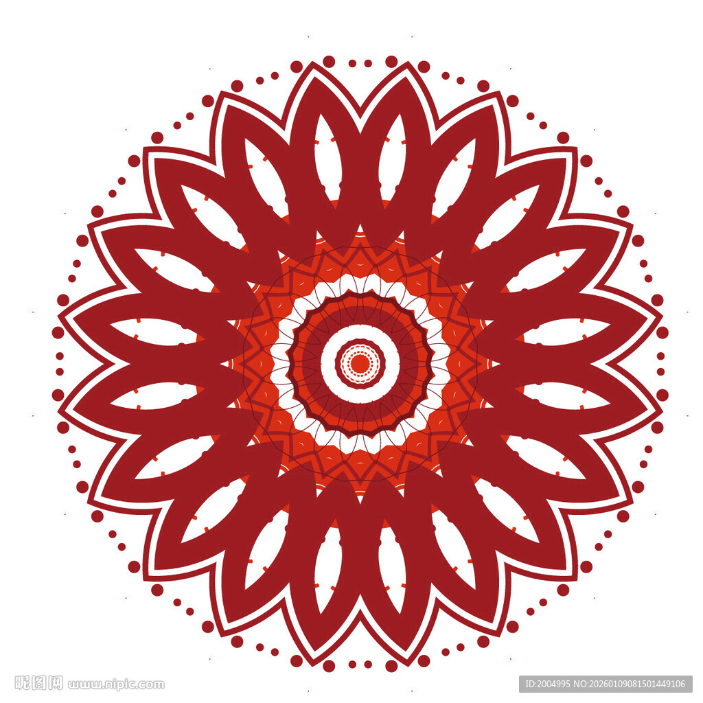 圆形红色花纹装饰图案