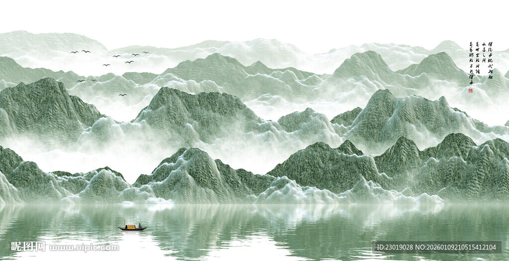水墨山水间的孤舟意境
