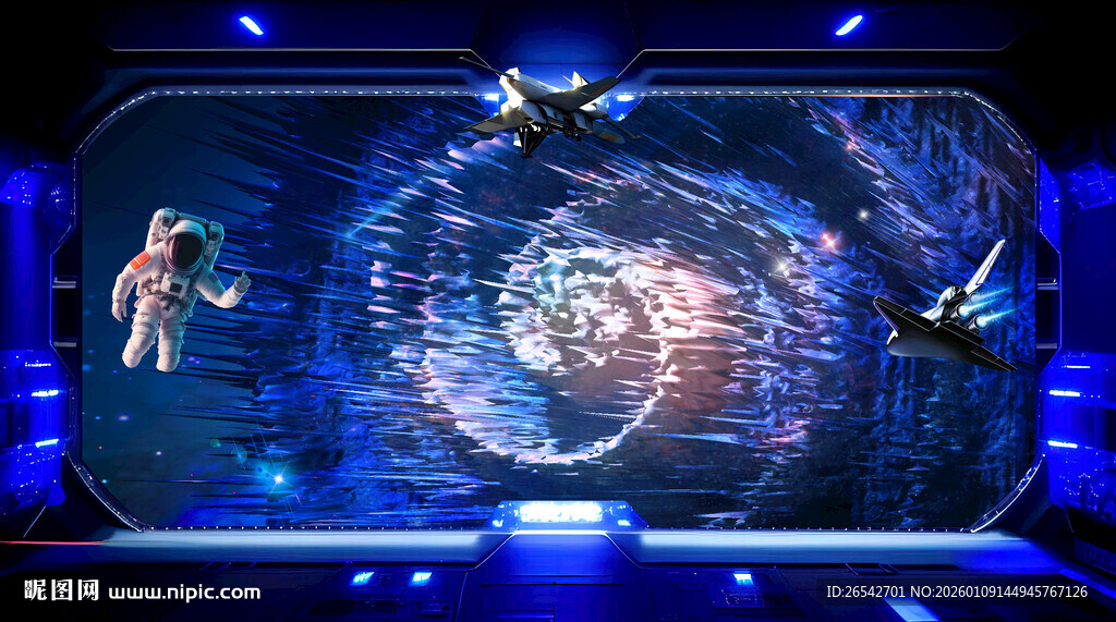 3D立体太空舱背景墙