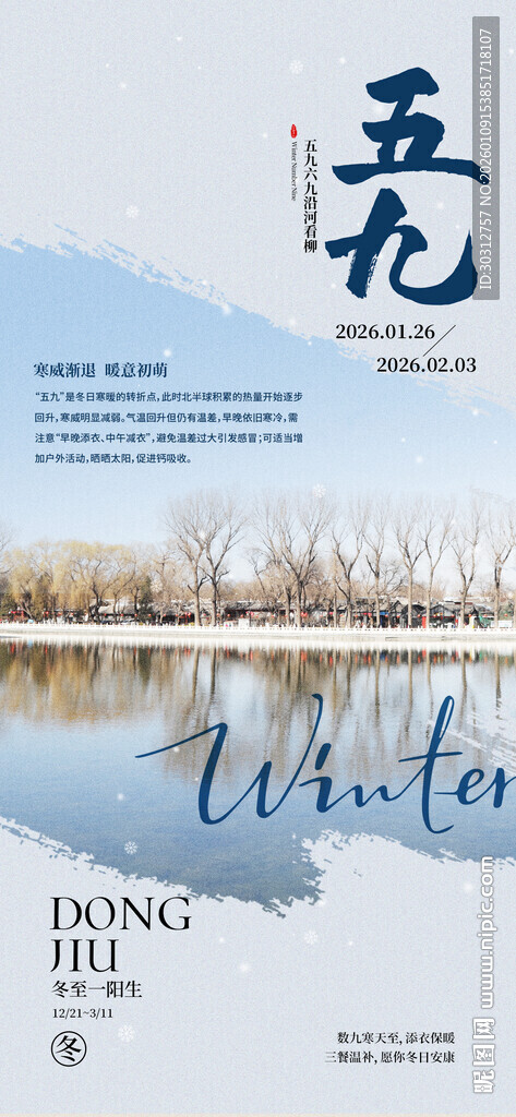 冬日秃枝映水静谧景