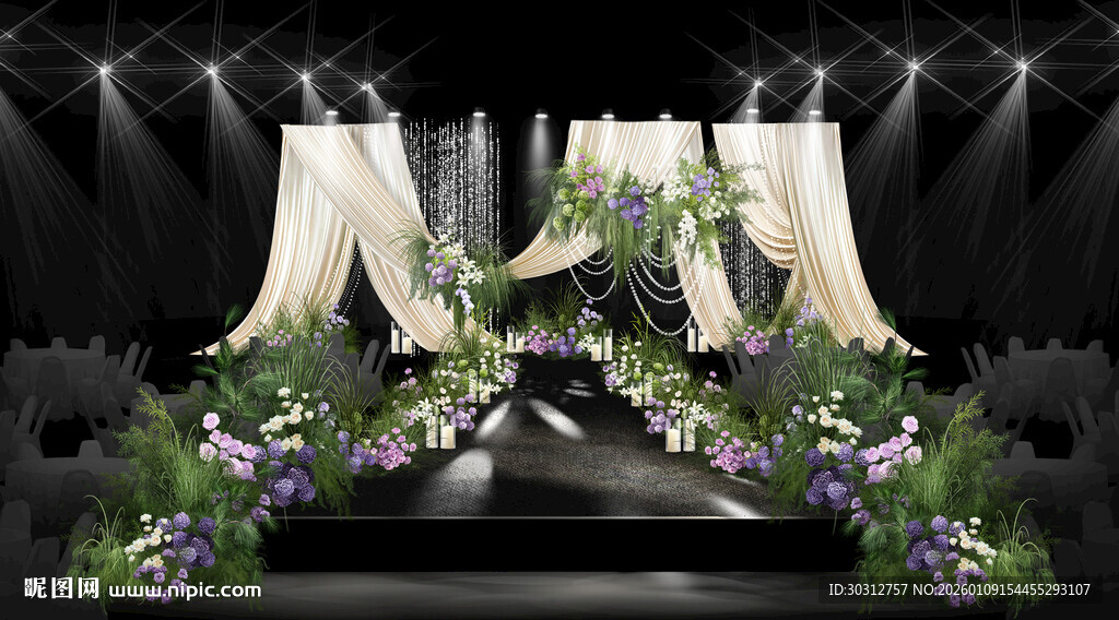 浪漫紫色系婚礼舞台布置
