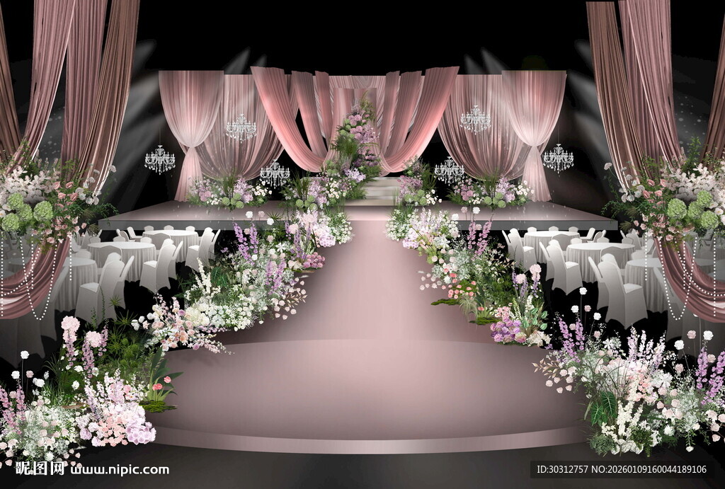 浪漫粉紫色系婚礼仪式区