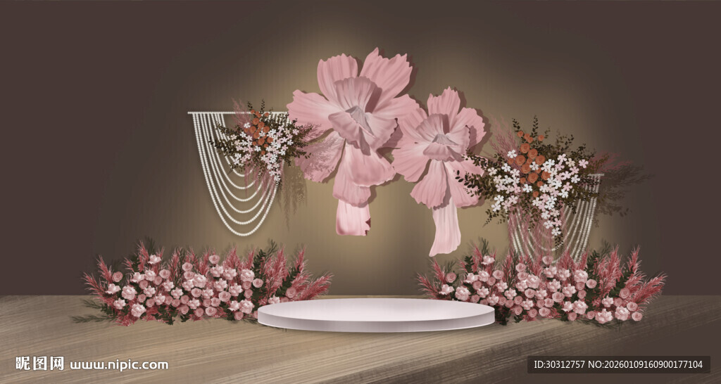 粉色花卉珠宝展示场景
